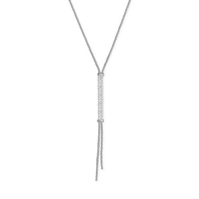 26" + 2" Rhodium Plated Long CZ Drop Lariat Necklace