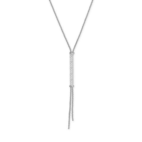 26" + 2" Rhodium Plated Long CZ Drop Lariat Necklace