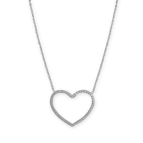 16" + 2" Rhodium Plated Diamond Cut Heart Outline Necklace