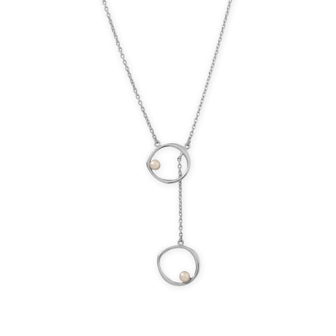 16" + 2" Rhodium Plated Open Circle and Pearl Drop Necklace
