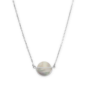 16" + 2" Rhodium Plated Round Shell Frame Necklace