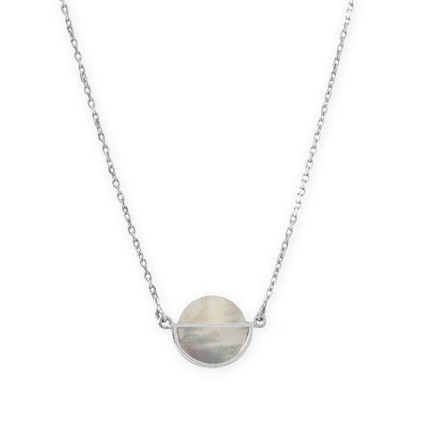 16" + 2" Rhodium Plated Round Shell Frame Necklace