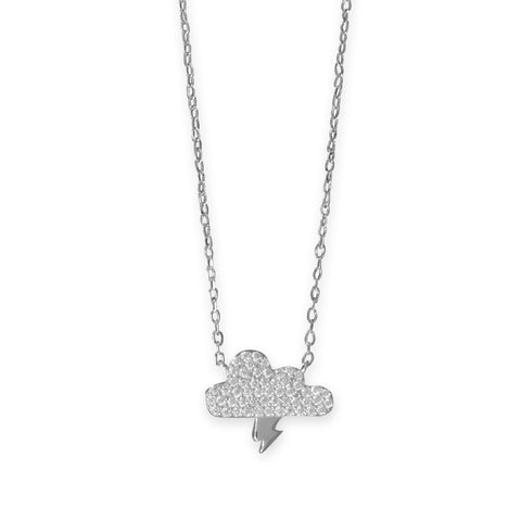 15" + 2" Rhodium Plated CZ Storm Cloud Necklace