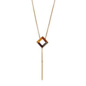 24 Karat Gold Plated Square Multi Color Baltic Amber Drop Necklace