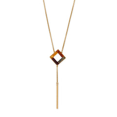 24 Karat Gold Plated Square Multi Color Baltic Amber Drop Necklace