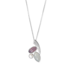18" Rainbow Moonstone, Cultured Freshwater Pearl and Pink Chalcedony Necklace