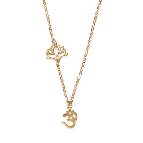 16" + 2" 14 Karat Gold Plated Lotus and Om Necklace