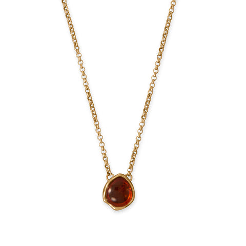 18" + 2" 24 Karat Gold Plated Hammered Edge Pear Baltic Amber Necklace