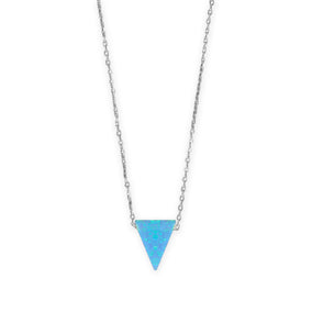 16" + 2" Rhodium Plated Synthetic Opal Triangle Necklace