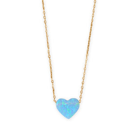 16" + 2" 14 Karat Gold Plated Synthetic Opal Heart Necklace