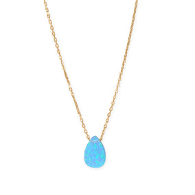 16" + 2" 14 Karat Gold Plated Synthetic Opal Pear Necklace