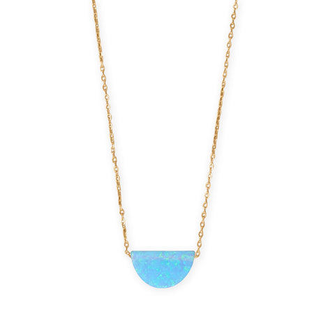 16" + 2" 14 Karat Gold Plated Synthetic Opal Semicircle Necklace