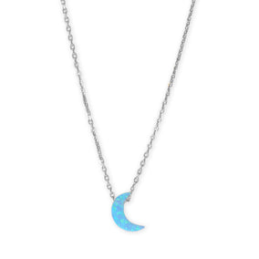 16" + 2" Rhodium Plated Synthetic Opal Moon Necklace