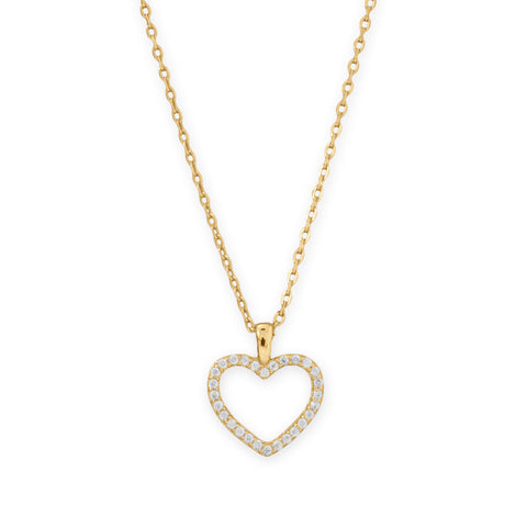 16" + 2" 14 Karat Gold Plated CZ Heart Necklace