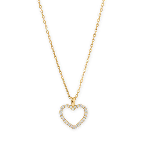16" + 2" 14 Karat Gold Plated CZ Heart Necklace