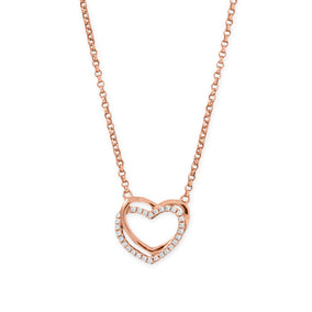 15" + 2" 14 Karat Rose Gold Plated CZ Double Heart Necklace