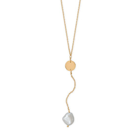 16" + 2" 14 Karat Gold Plated Pearl Drop Necklace