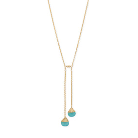 14 Karat Gold Plated Aqua Chalcedony Lariat Necklace