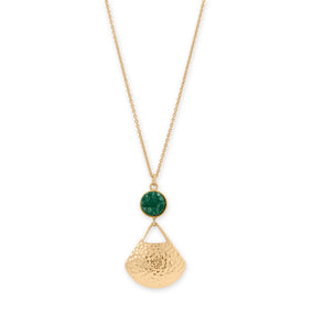 18" + 1" + 1" 14 Karat Gold Plated Green Druzy and Fan Necklace