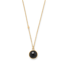 16" + 2" 14 Karat Gold Plated Faceted Black Onyx Necklace