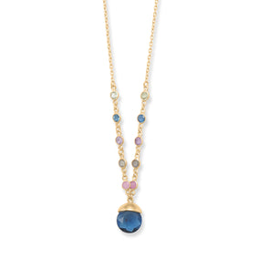 16" + 2" 14 Karat Gold Plated Blue Glass Drop Necklace