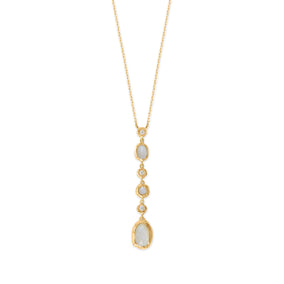 16" + 2" 14 Karat Gold Plated CZ and Rainbow Moonstone Drop Necklace