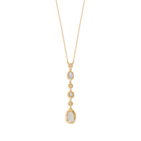 16" + 2" 14 Karat Gold Plated CZ and Rainbow Moonstone Drop Necklace
