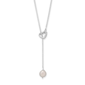 16" + 2" Cultured Freshwater Pearl and CZ Heart Lariat Necklace