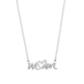16" + 2" CZ Heart "mom" Necklace