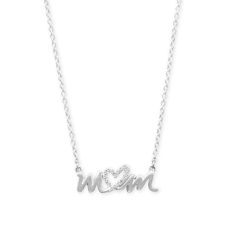 16" + 2" CZ Heart "mom" Necklace