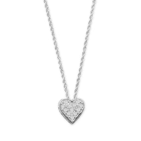 16" + 2" Pave CZ Heart "MOM" Necklace