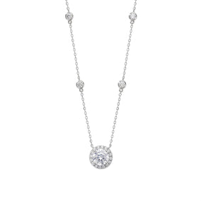 15" + 2" Rhodium Plated 8mm Halo CZ and Bezel CZ Necklace