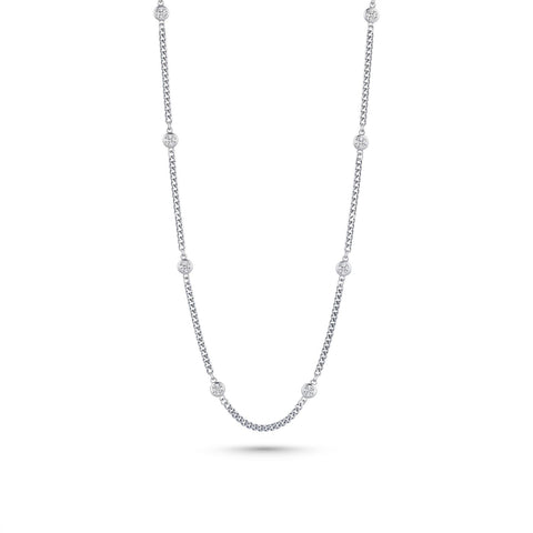 16"+ 2" Rhodium Plated Bezel CZ Curb Chain Necklace