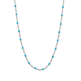 Rhodium Plated Blue Enamel Satellite Chain