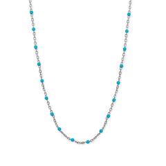 Rhodium Plated Blue Enamel Satellite Chain