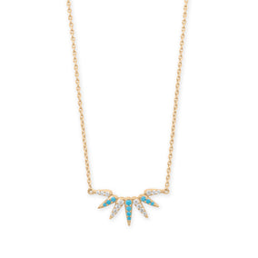 16" + 2" 14 Karat Gold Plated Synthetic Turquoise and CZ Spike Necklace