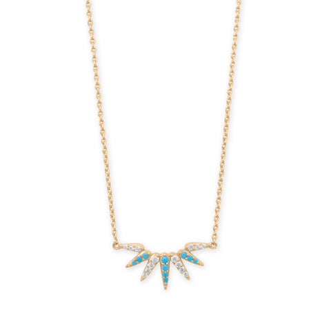 16" + 2" 14 Karat Gold Plated Synthetic Turquoise and CZ Spike Necklace