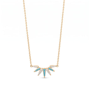16" + 2" 14 Karat Gold Plated Synthetic Turquoise and CZ Spike Necklace