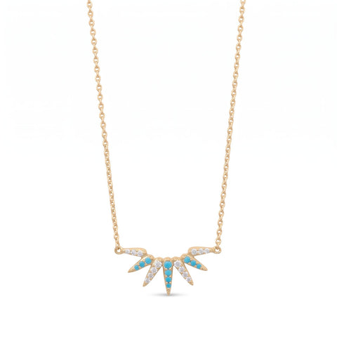 16" + 2" 14 Karat Gold Plated Synthetic Turquoise and CZ Spike Necklace