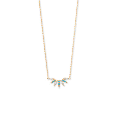 16" + 2" 14 Karat Gold Plated Synthetic Turquoise and CZ Spike Necklace