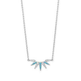16" + 2" Rhodium Plated Synthetic Turquoise and CZ Spike Necklace