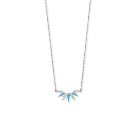 16" + 2" Rhodium Plated Synthetic Turquoise and CZ Spike Necklace