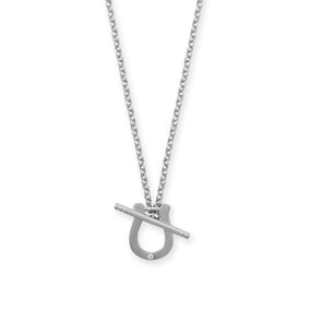 16" Rhodium Plated CZ Horseshoe Toggle Necklace