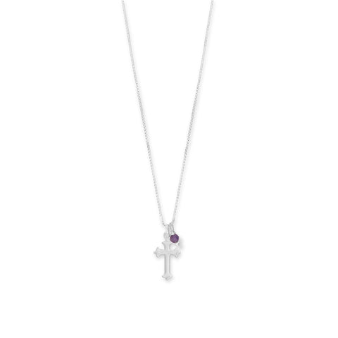 16" Birthstone and Ornate Cross Charm Necklace (All Months)