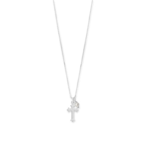 16" Birthstone and Small Ornate Cross Charm Necklace