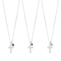 16" Birthstone and Ornate Cross Charm Necklace (All Months)