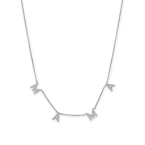 16" + 2" Rhodium Plated "MAMA" Charm Necklace