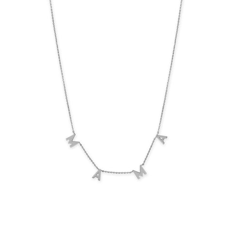 16" + 2" Rhodium Plated "MAMA" Charm Necklace