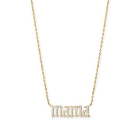 16" + 2" 14 Karat Gold Plated CZ "mama" Necklace