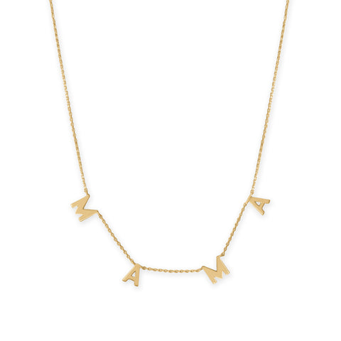 16" + 2" 14 Karat Gold Plated "MAMA" Charm Necklace